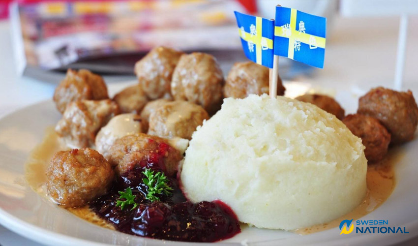 IKEA Swedish meatballs serve in a restaurant to a customer