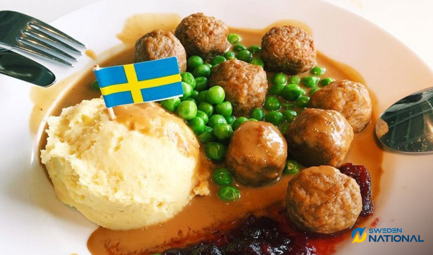 IKEA Swedish Meatball Recipe made with mashed potatoes and peas
